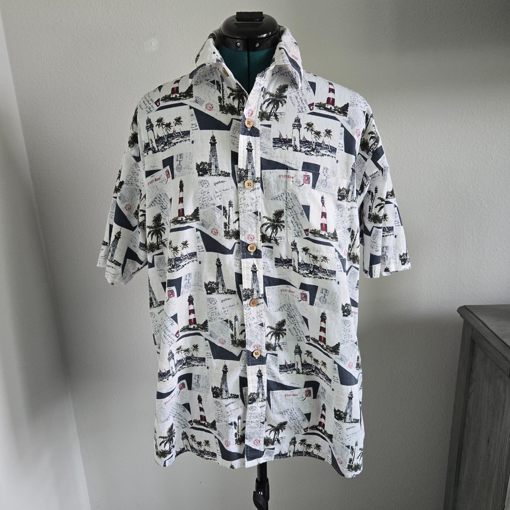 Boca Classics Button-up Shirt Mens Medium Multicolor Coastal Nautical Lighthouse